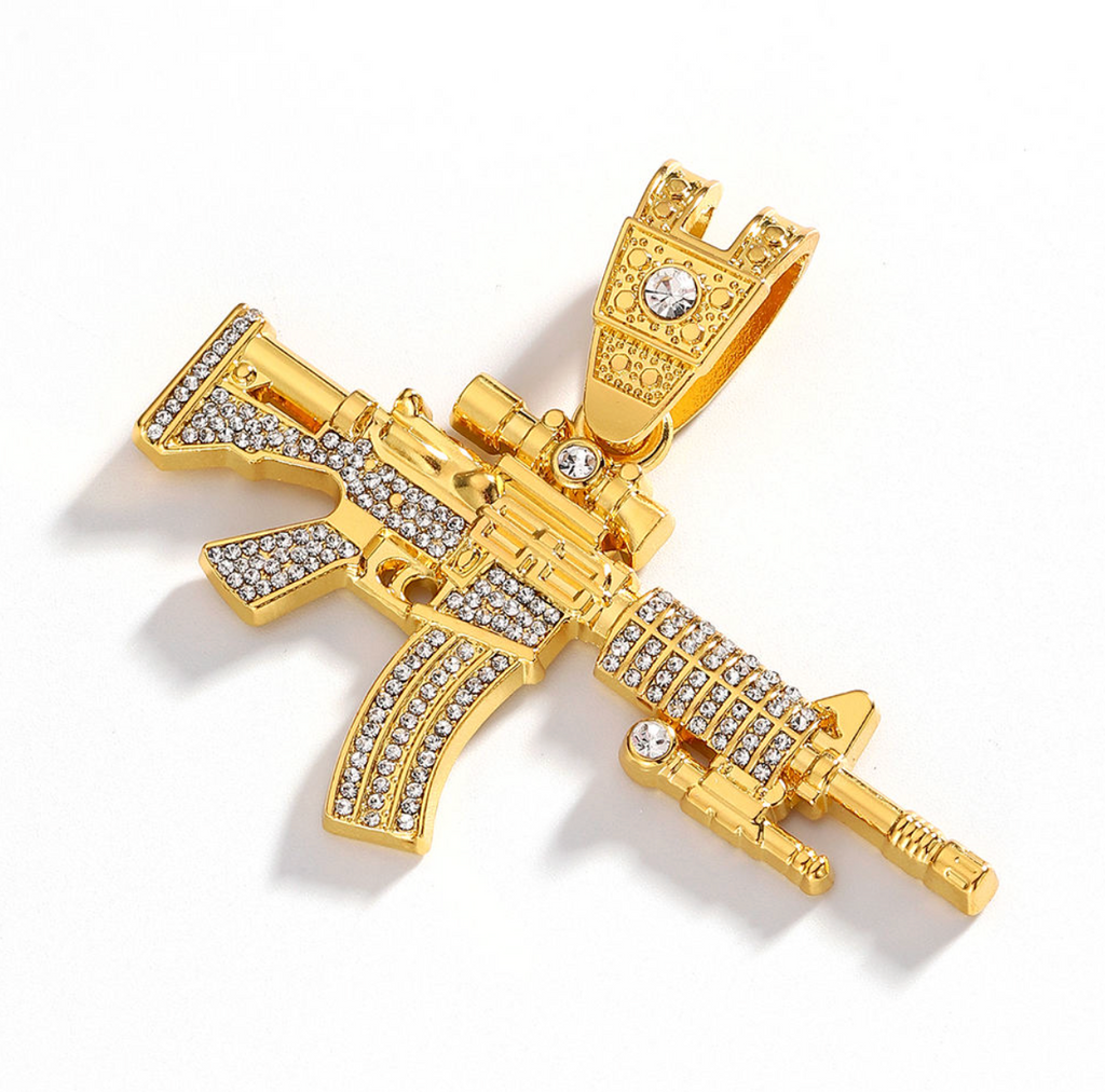 Silver & Gold AK47-Inspired Diamond Pendant