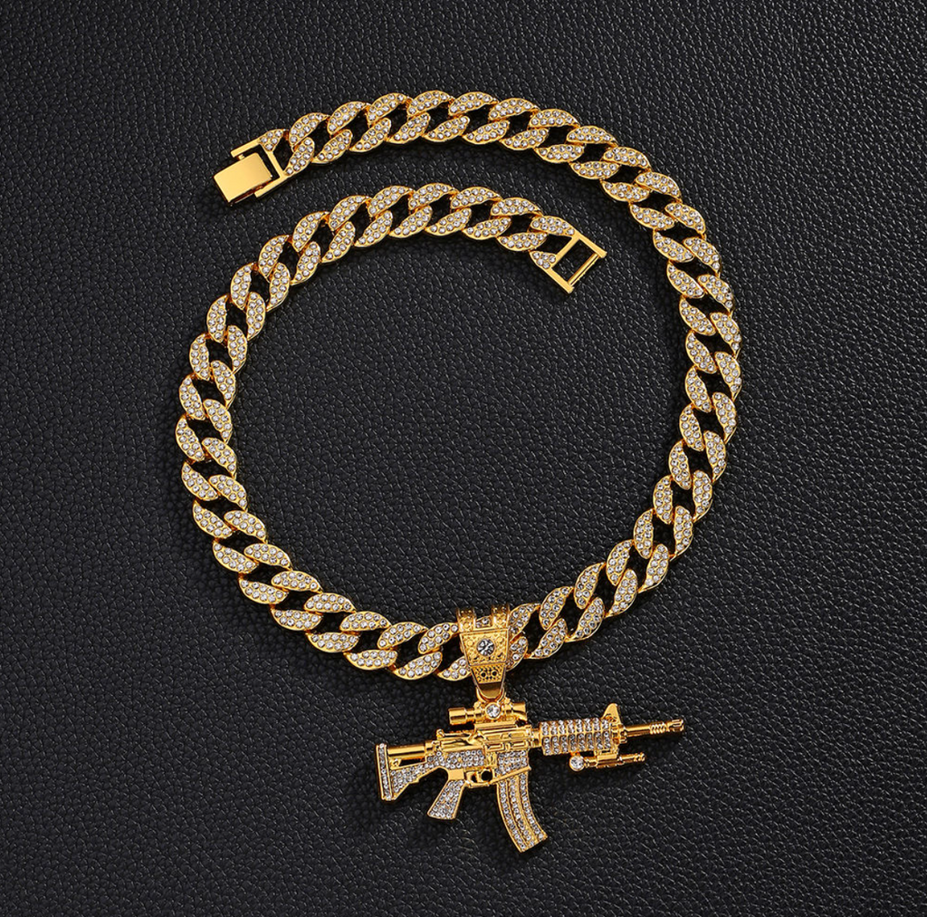Silver & Gold AK47-Inspired Diamond Pendant