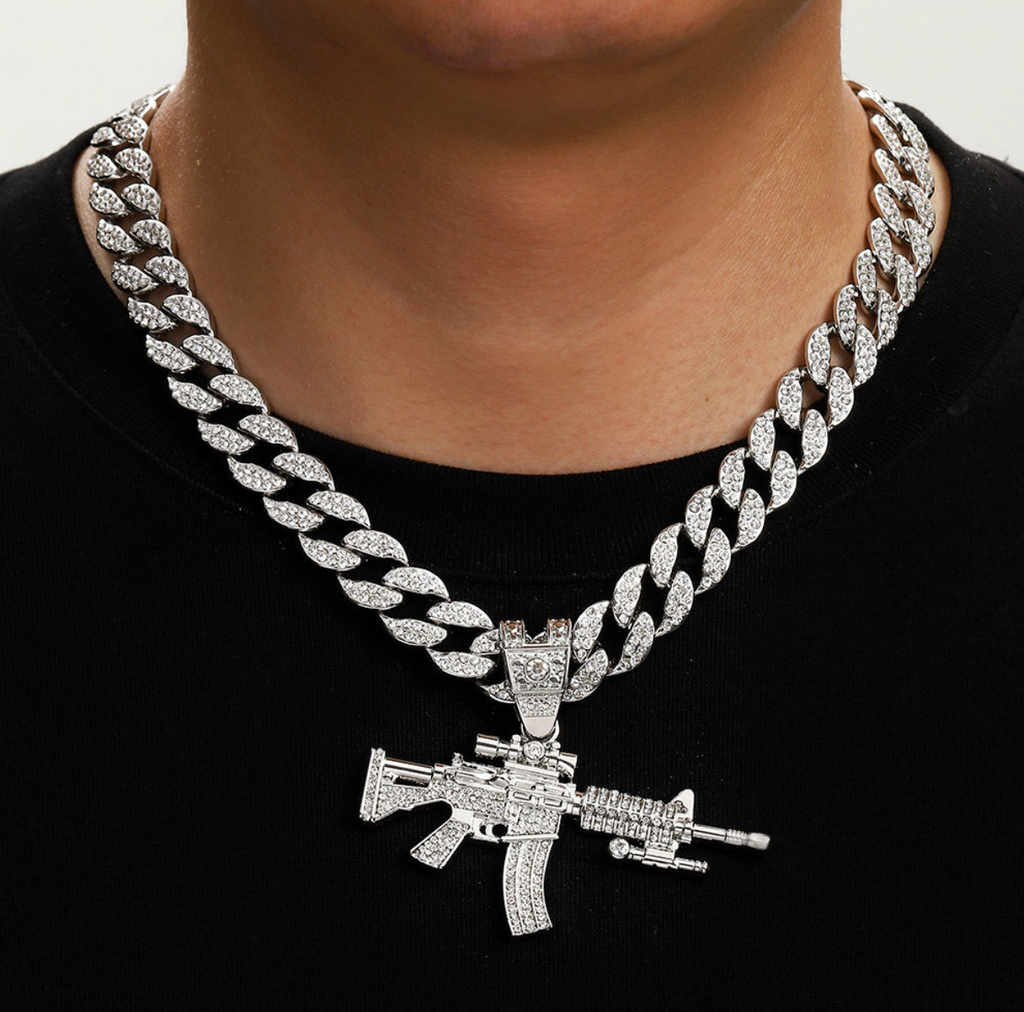 Silver & Gold AK47-Inspired Diamond Pendant