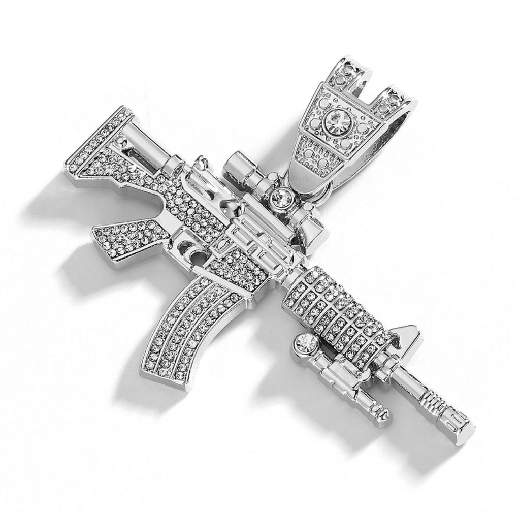 Silver & Gold AK47-Inspired Diamond Pendant