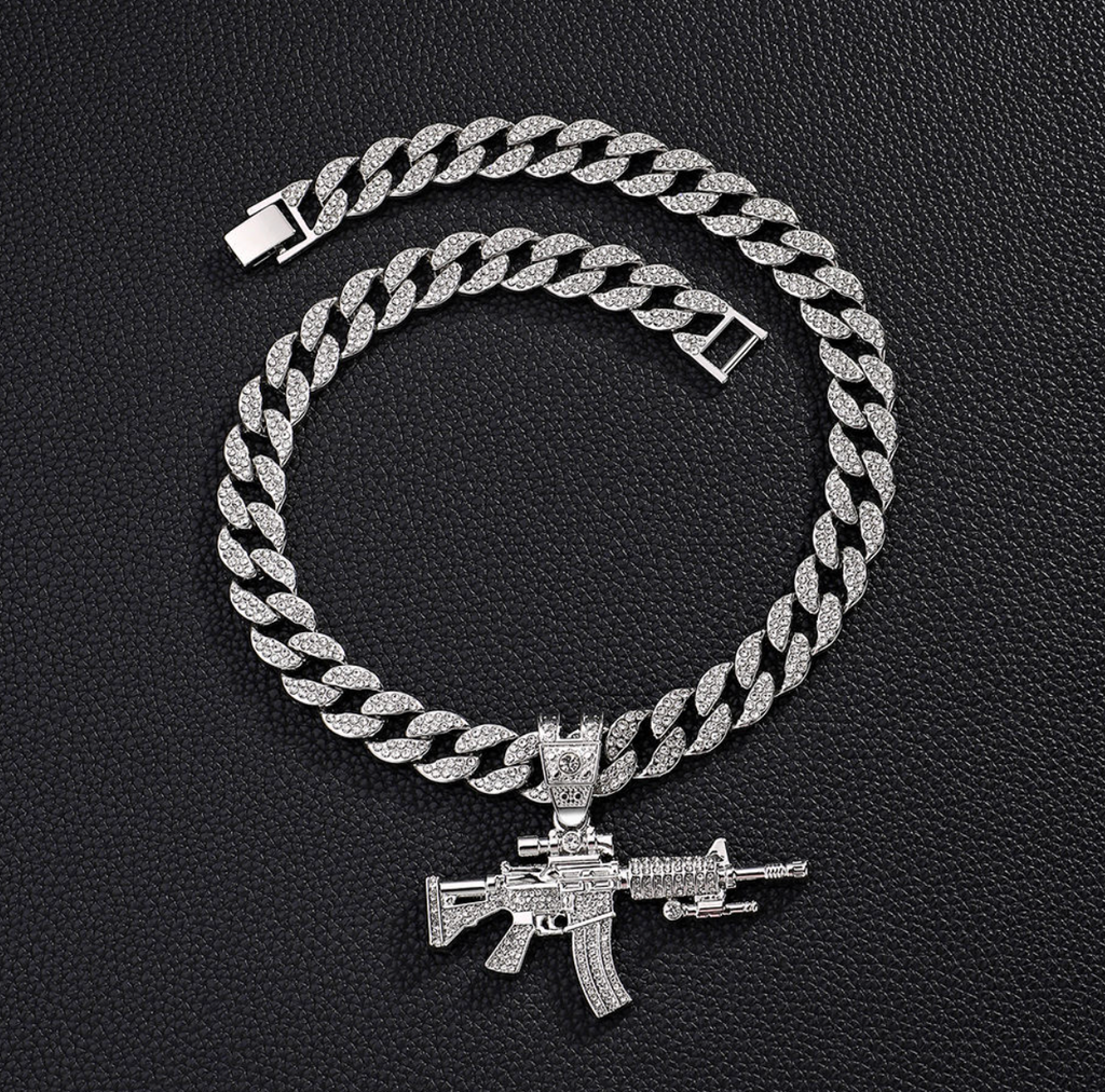 Silver & Gold AK47-Inspired Diamond Pendant