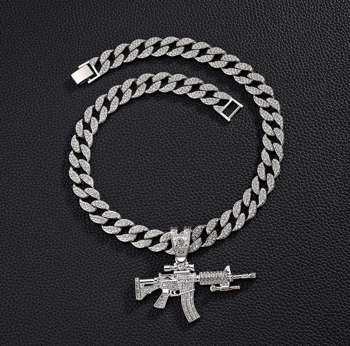 Silver & Gold AK47-Inspired Diamond Pendant