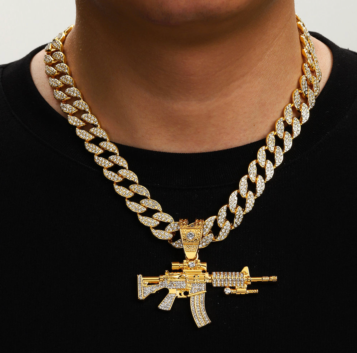 Silver & Gold AK47-Inspired Diamond Pendant