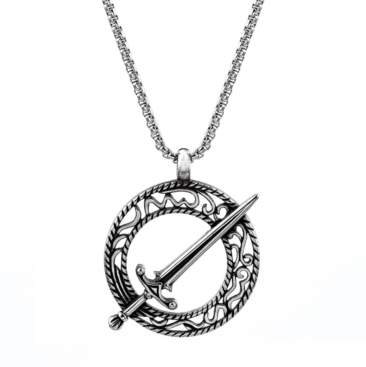 Vintage Geometric Round Stainless Steel Pendant Necklace
